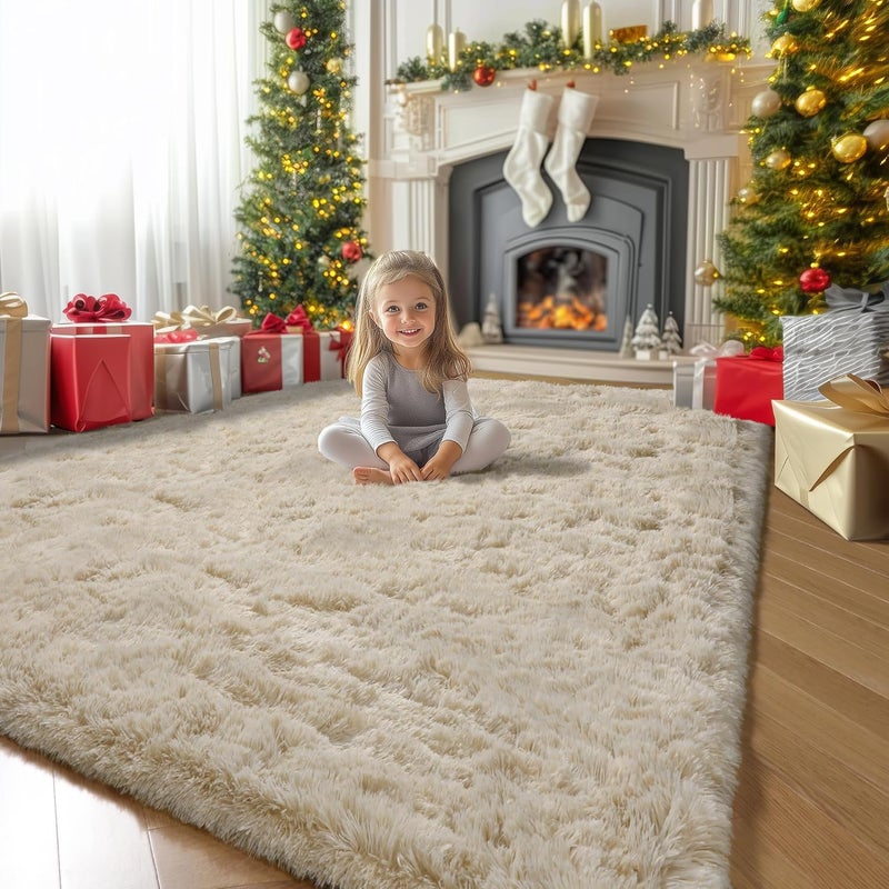 Amdrebio Beige Area Rugs for Bedroom Kids Room, 5x7 Fluffy Plush Shag Furry Cute Rug for Living Room Decor Aesthetic, Soft Shaggy Fuzzy Neutral Tan Carpet for Teens Baby Nursery Playroom Preppy Dorm - Image 1